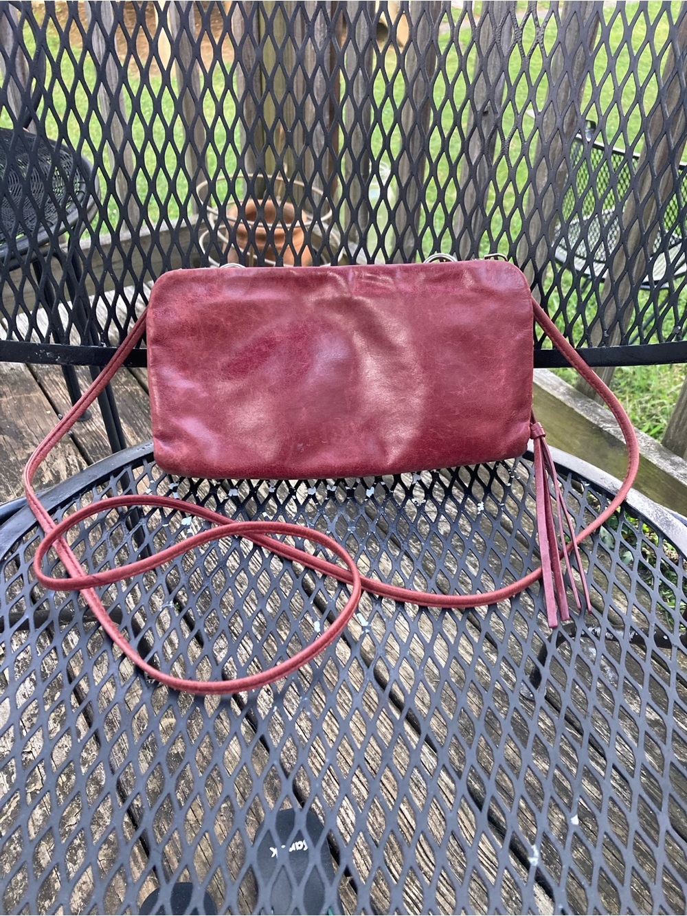 HOBO Burgundy Leather Crossbody with Tassel Strap
